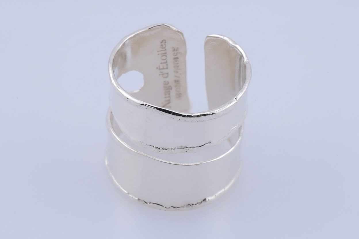"Anello Cuff Burn Collection in bronzo placcato Rodio – finitura bruciata, larghezza 25 mm | Nuage d'Etoiles"
