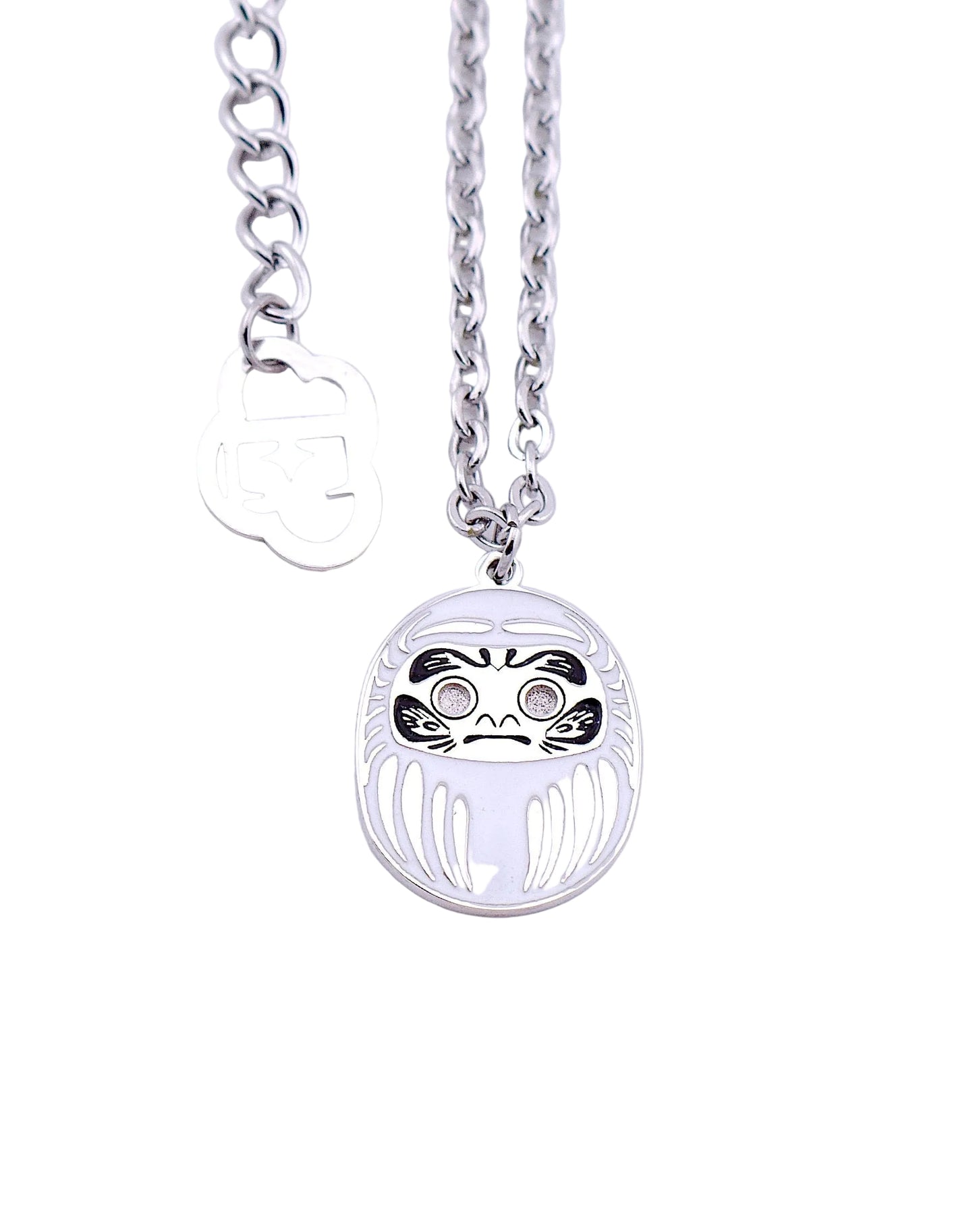 Collana Mini Daruma Bianco dettaglio ciondolo – ottone placcato rodio 16x18mm sfondo bianco Nuage d'Étoiles