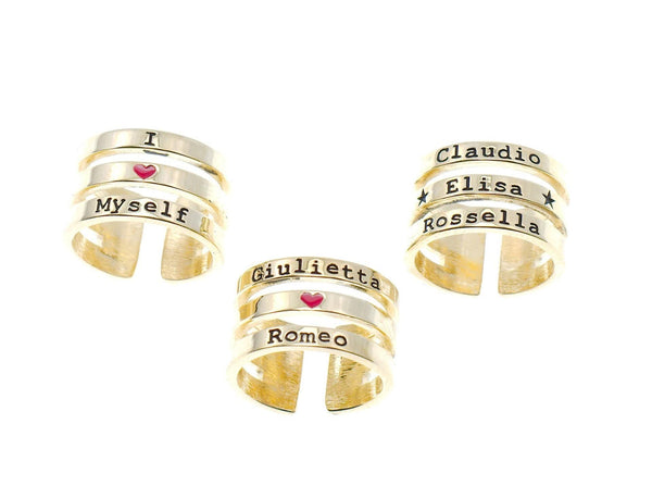Anello Tre fasce in Ag 925 personalizzabile con scritte e brillanti Nuage d Etoiles