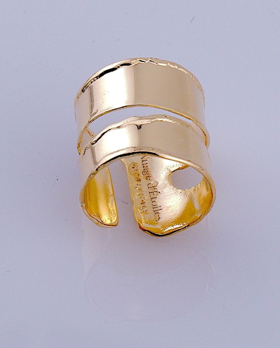 "Anello Cuff Burn Collection in Bronzo placcato oro 24kt – finitura bruciata, larghezza 25 mm | Nuage d'Etoiles"
