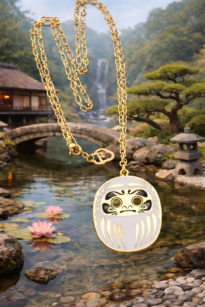 Collana con ciondolo Daruma Bianco simbolo di armonia