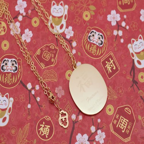 Collana Daruma Rossa oro 24K simbolo di fortuna e buona sorte con ciondolo 90 cm elegante per donna