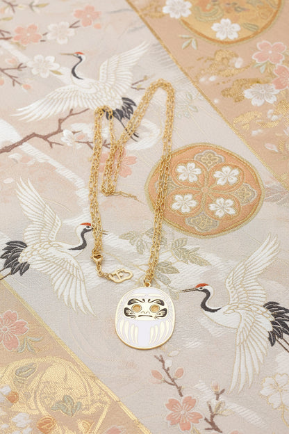 Collana Daruma Bianca con ciondolo 24K oro simbolo di armonia amore e matrimonio catena 90 cm donna
