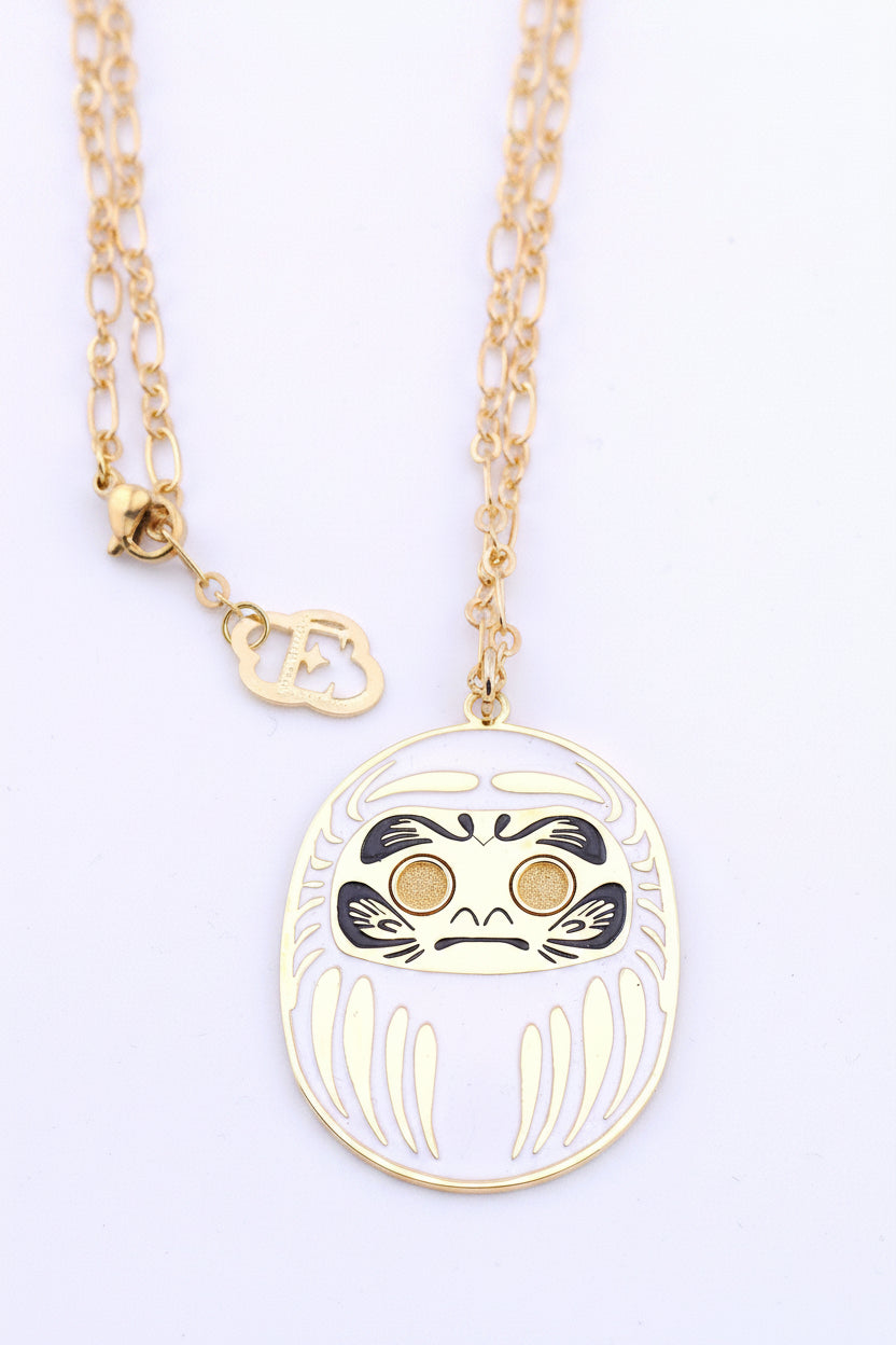 Collana Daruma Bianca con ciondolo 24K oro simbolo di armonia amore e matrimonio catena 90 cm donna