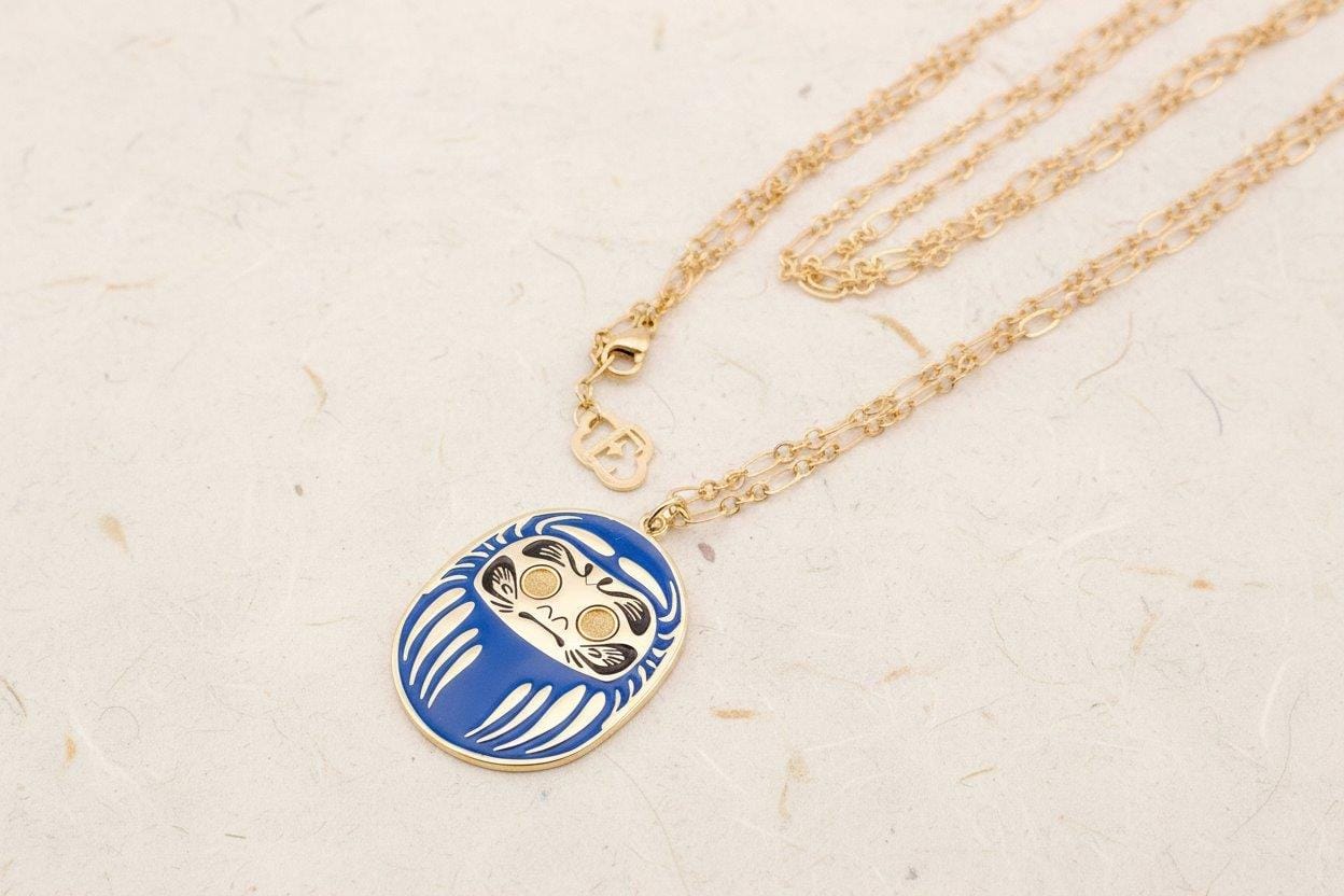 Collana Daruma Blu, cm 90 . Portafortuna Giapponese per studio e Lavoro