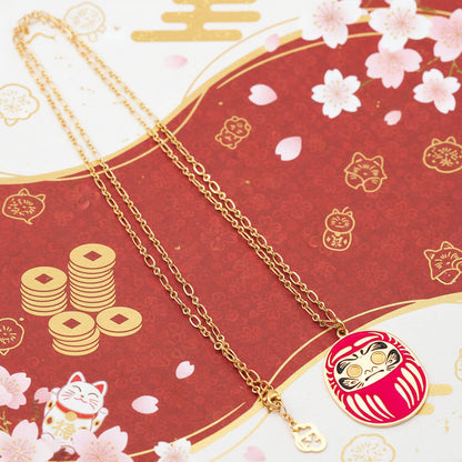 Collana con ciondolo Daruma Rosso simbolo di Fortuna Giapponese 90 cm