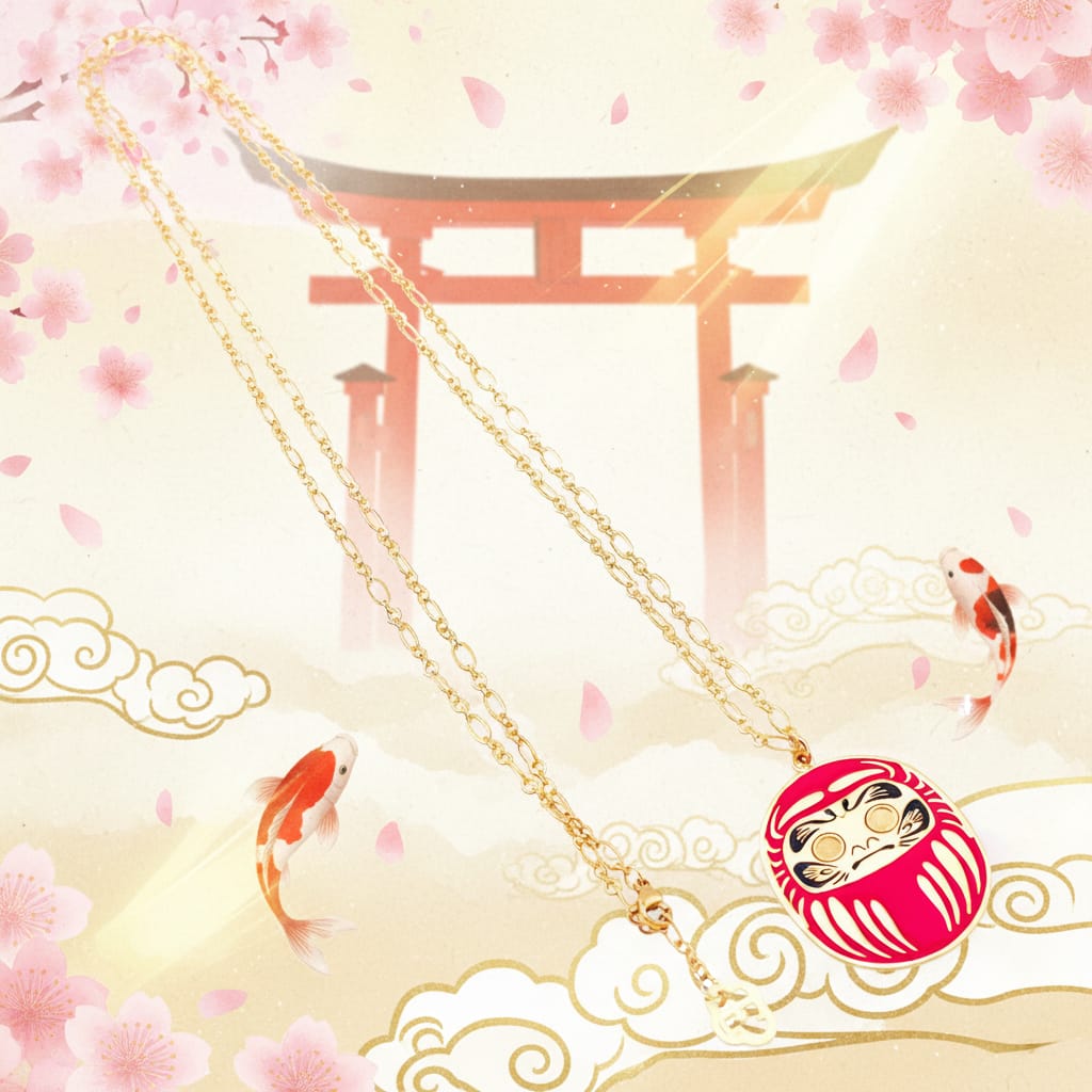 Collana Fortuna Daruma 90cm indossata – ciondolo portafortuna giapponese Nuage d'Étoiles