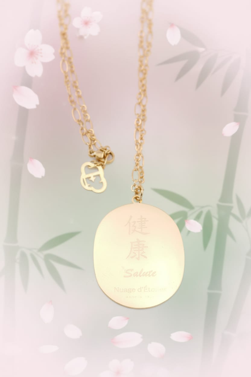 Collana Daruma Verde Portafortuna per salute e benessere incisione kanji Giapponese retro 