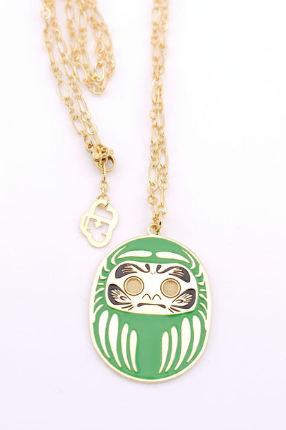 Collana Daruma Verde portafortuna per salute e benessere giapponese , dettaglio 