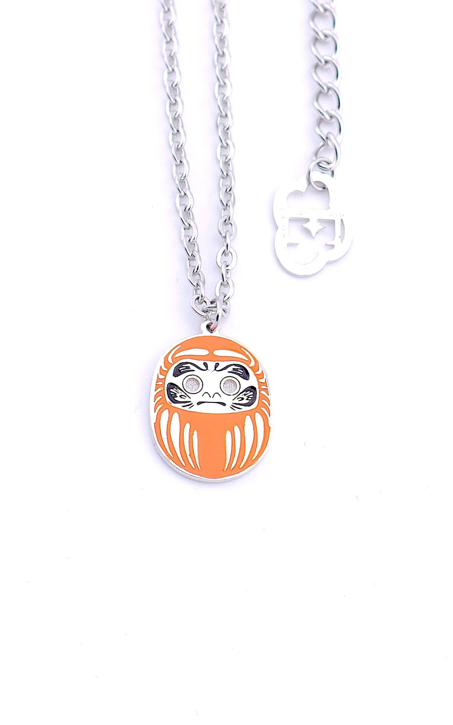 Collana uomo Daruma Arancio portafortuna famiglia e nuovi inizi-fondo bianco Nuaged'Etoiles