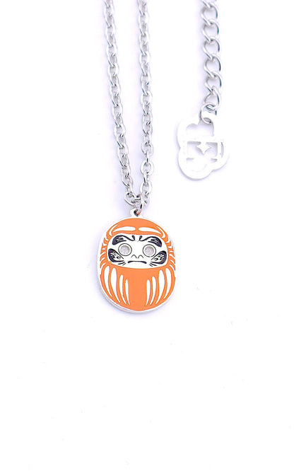 Collana uomo Daruma Arancio portafortuna famiglia e nuovi inizi-fondo bianco Nuaged'Etoiles