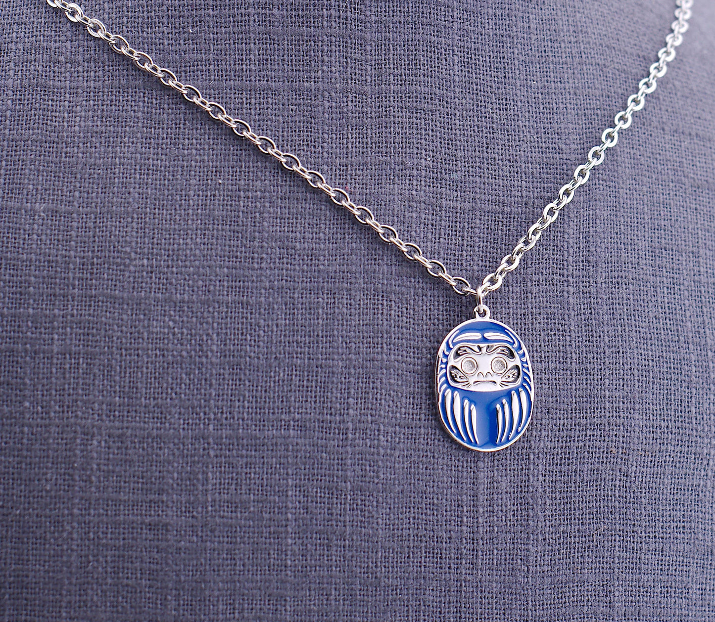 Collana Uomo Mini Daruma Blu Rodio Acciaio 50 cm