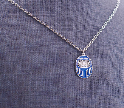 Collana Uomo Mini Daruma Blu Rodio Acciaio 50 cm
