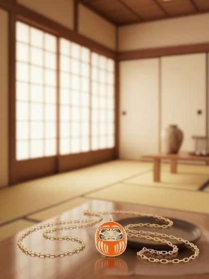 Collana Daruma Arancio, portafortuna per famiglia e nuovi inizi. Collana portafortuna Giapponese 90 cm