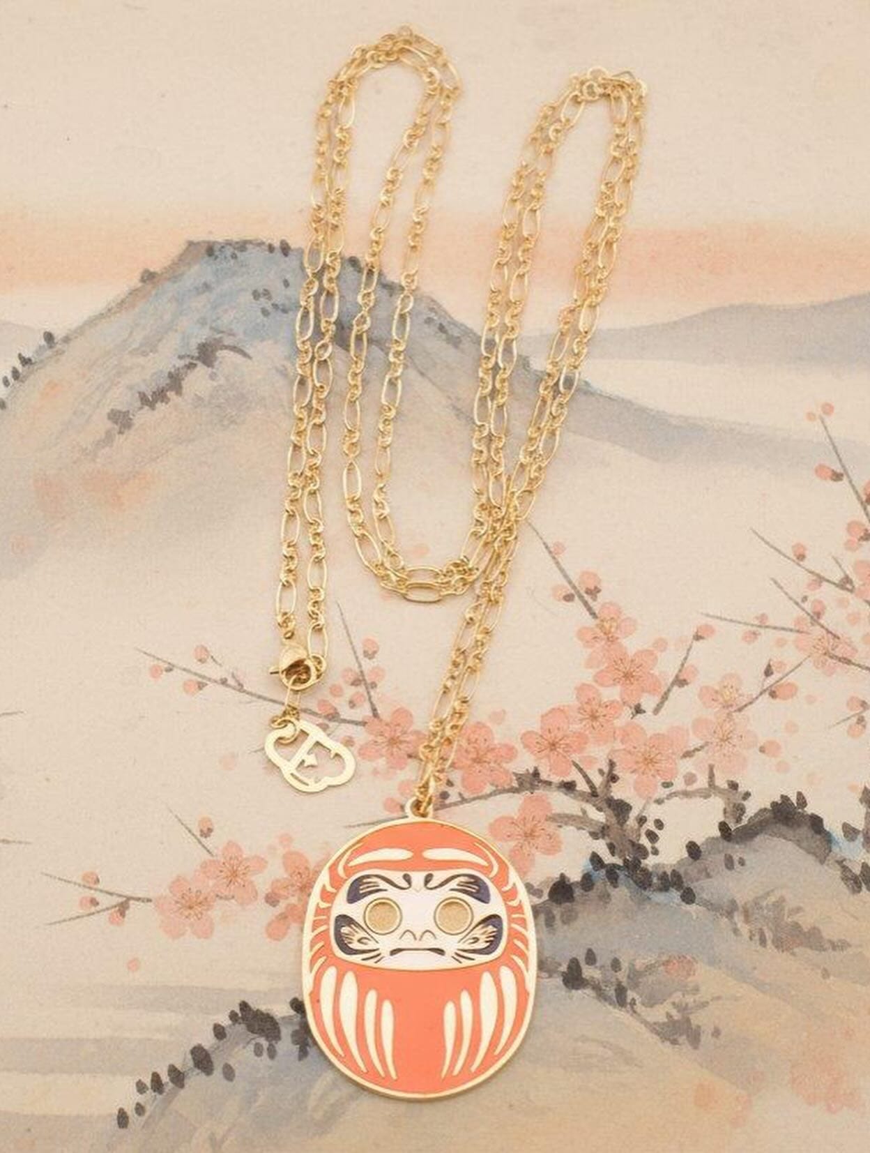 Collana Famiglia Daruma Arancio 90cm dettaglio ciondolo – simbolo famiglia e nuovi inizi Nuage d'Étoiles