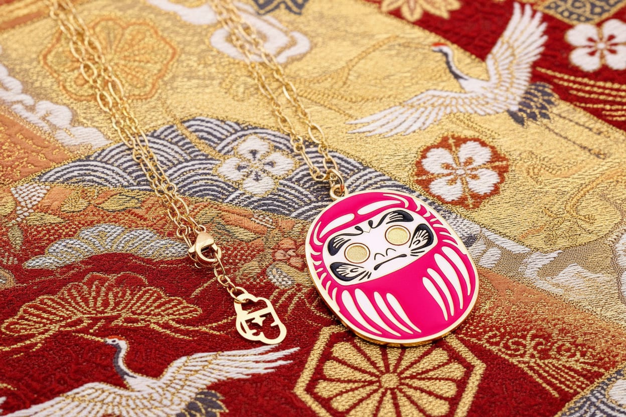 Collana Daruma Rosso portafortuna. Lunghezza 90 cm