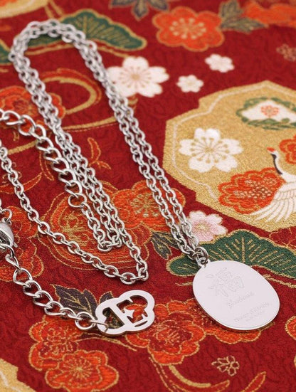 Collana Daruma Rosso uomo – retro inciso con caratteri giapponesi - Nuage d'Étoiles
