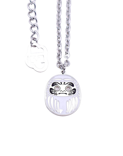 Collana Mini Daruma Bianco dettaglio ciondolo – ottone placcato rodio 16x18mm sfondo bianco Nuage d'Étoiles