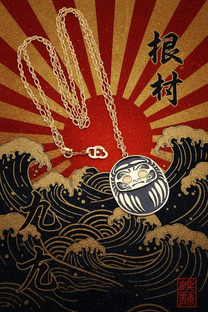 Collana con ciondolo Daruma nero, simbolo di successo contro le avversità, cm90 