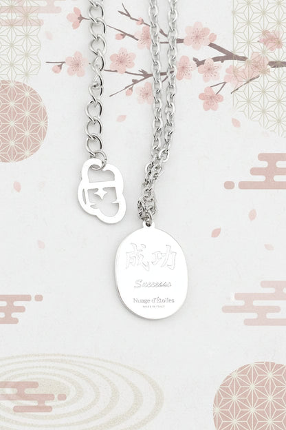 Collana Uomo Mini Daruma Nera in rodio e acciaio simbolo di successo forza e protezione stile minimal 50 cm