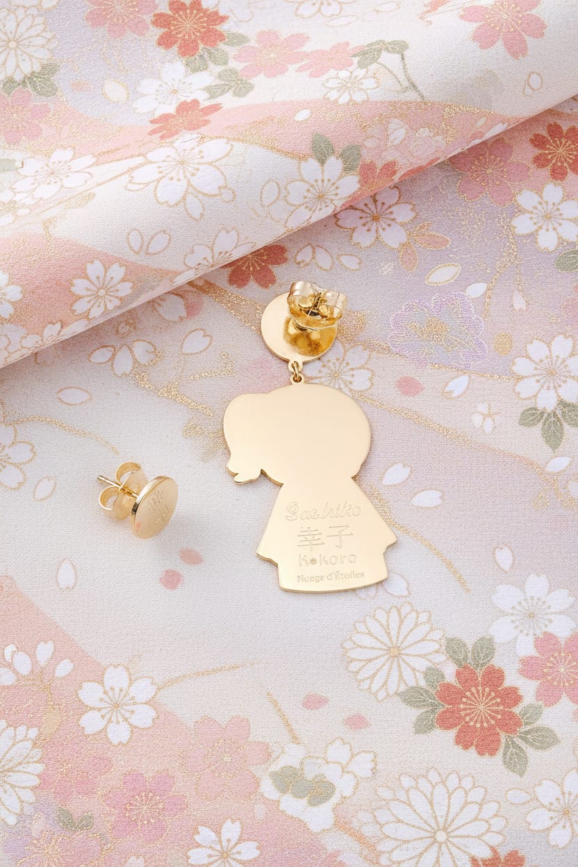 Retro orecchini Sachiko Kokoro placcati oro 24kt con incisione Sachiko Kokoro Nuage d'Étoiles