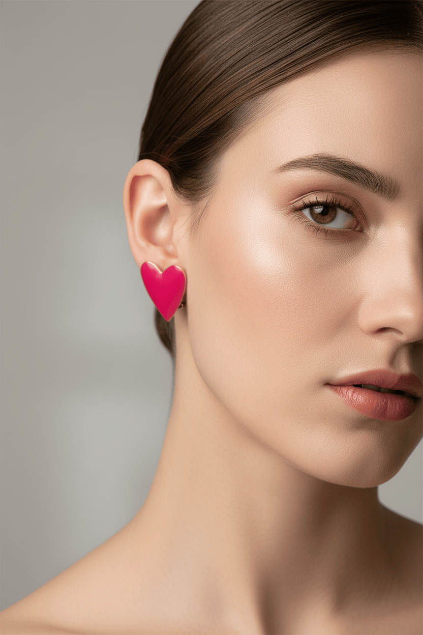 Orecchini Cuore Allungato Smalto indossati – Collezione Colors & Geometric – Nuage d'Etoiles