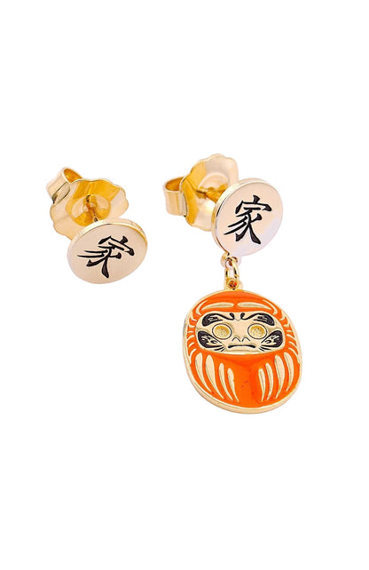 Orecchino Mini Daruma Arancio – famiglia e nuovi inizi, vista frontale, collezione Daruma Mini, Nuage d'Etoiles