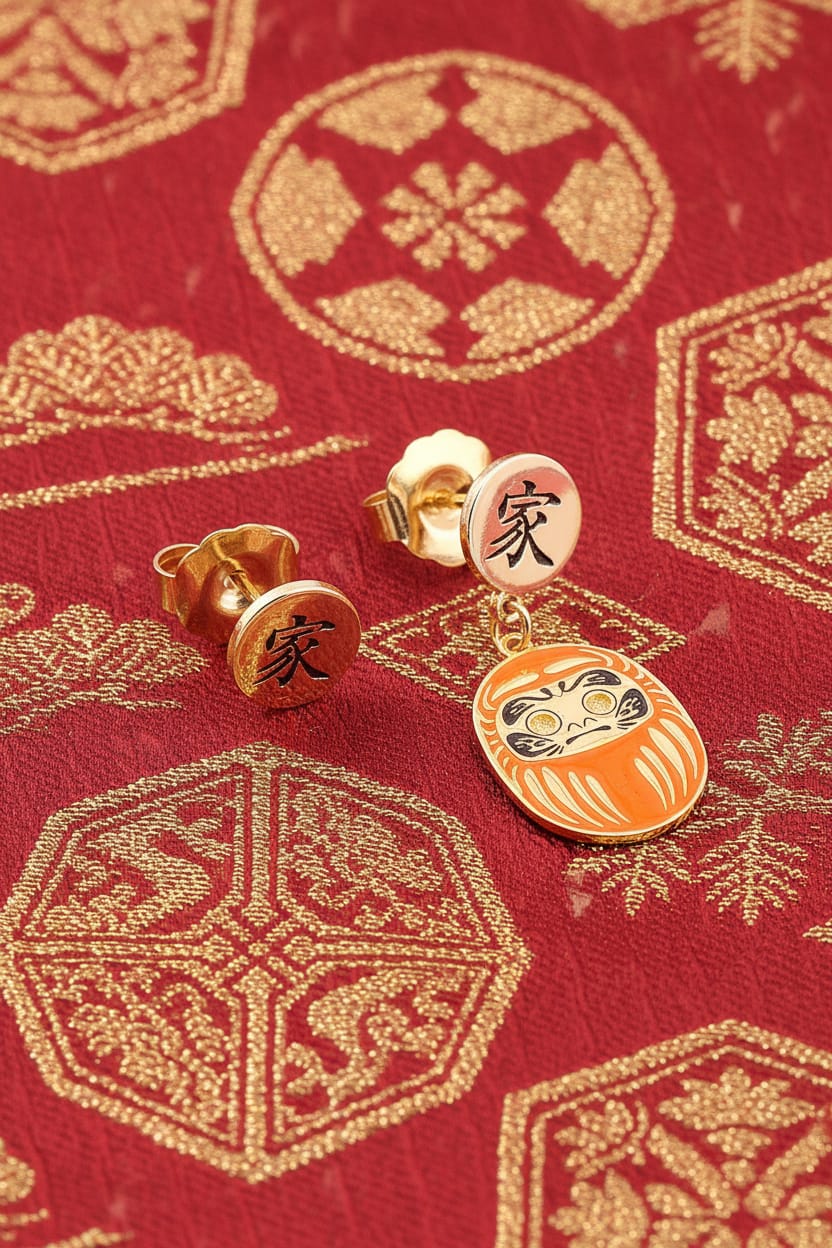 Orecchino Daruma Arancio – famiglia e nuovi inizi, vista frontale, collezione Daruma, Nuage d'Etoiles