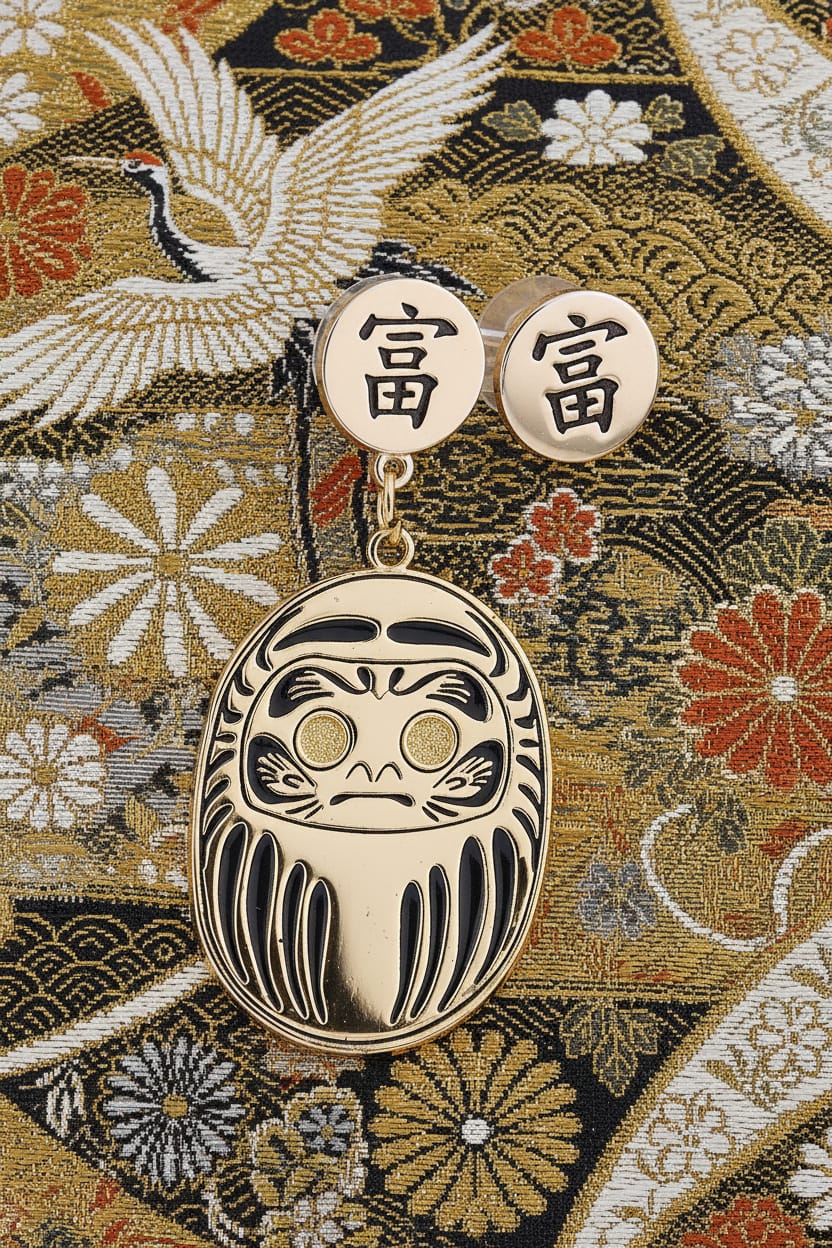 Orecchino Daruma Oro – ricchezza e prosperità, vista frontale, collezione Daruma, Nuage d'Etoiles