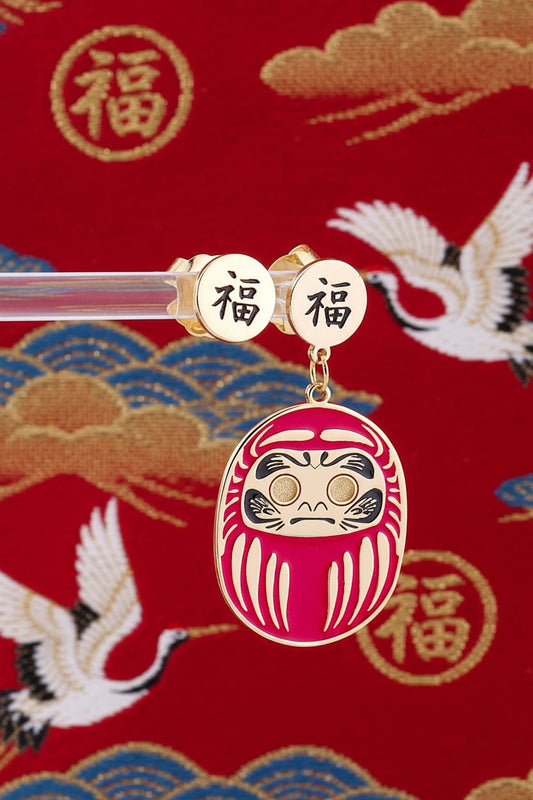 Orecchino Daruma Rosso – fortuna e buona sorte, dettaglio ciondolo, collezione Daruma, Nuage d'Etoiles