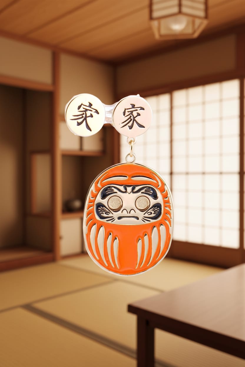 Orecchino Daruma Arancio – famiglia e nuovi inizi, vista frontale, collezione Daruma, Nuage d'Etoiles