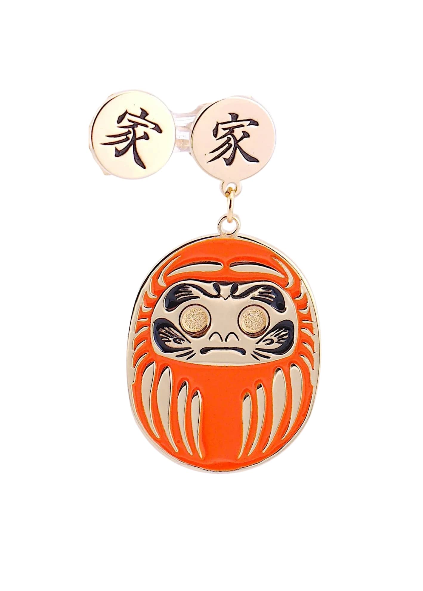 Orecchino Daruma Arancio – dettaglio ciondolo 21x27mm placcato oro 24kt, collezione Daruma, Nuage d'Etoiles