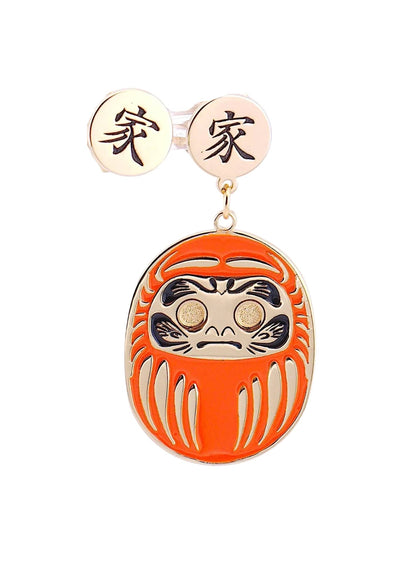 Orecchino Daruma Arancio – dettaglio ciondolo 21x27mm placcato oro 24kt, collezione Daruma, Nuage d'Etoiles