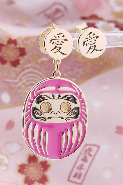 Orecchino Daruma Rosa – amore e relazioni, vista frontale, collezione Daruma, Nuage d'Etoiles