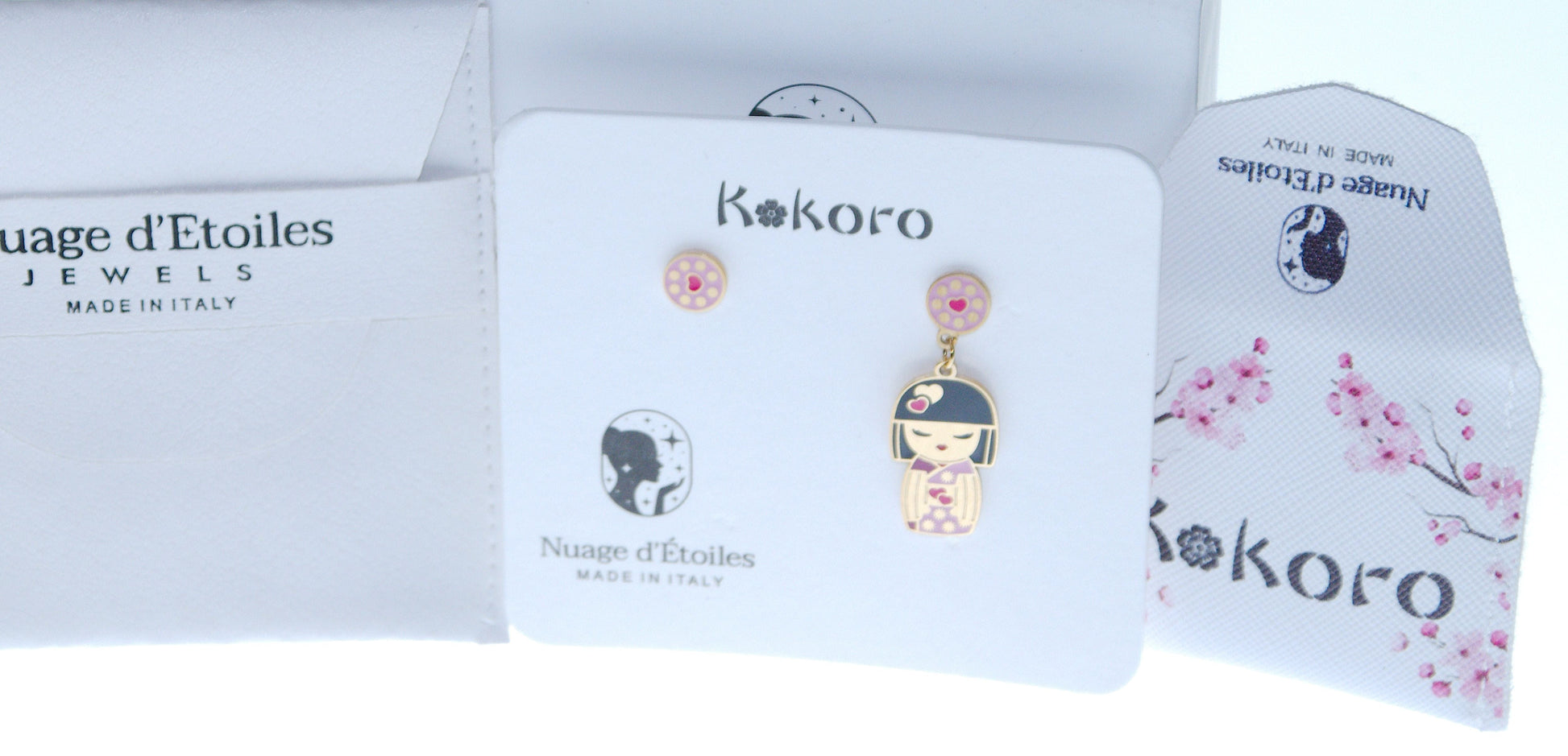 Chie – amore e fortuna, orecchino mini bambolina giapponese, collezione Kokoro, Nuage d'Etoiles