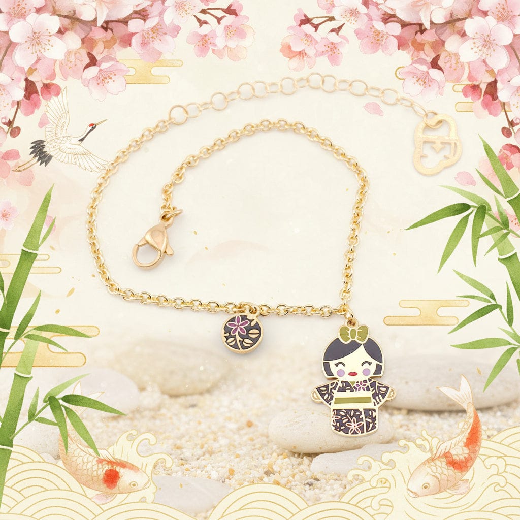 Yuki – felicità e coraggio, bracciale mini bambolina giapponese, collezione Kokoro, Nuage d'Etoiles
