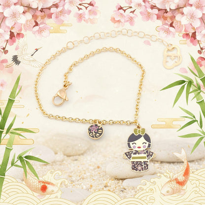 Yuki – felicità e coraggio, bracciale mini bambolina giapponese, collezione Kokoro, Nuage d'Etoiles