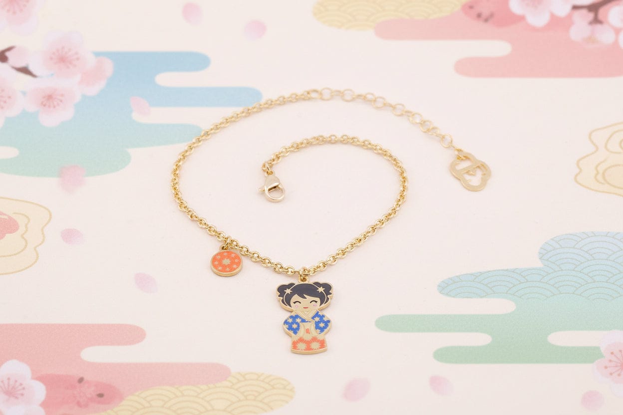 Shizuka – serenità e pace interiore, bracciale mini bambolina giapponese, collezione Kokoro, Nuage d'Etoiles