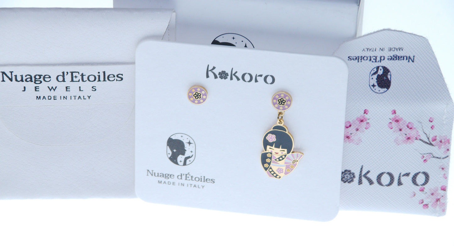 Etsuko – gioia e felicità, orecchino mini bambolina giapponese, collezione Kokoro, Nuage d'Etoiles