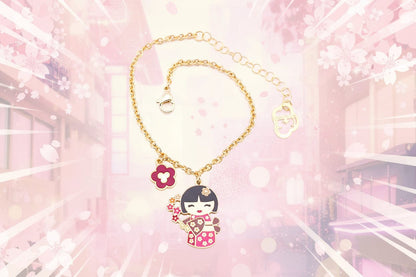 Mari – ribelle e determinata, bracciale mini bambolina giapponese, collezione Kokoro, Nuage d'Etoiles