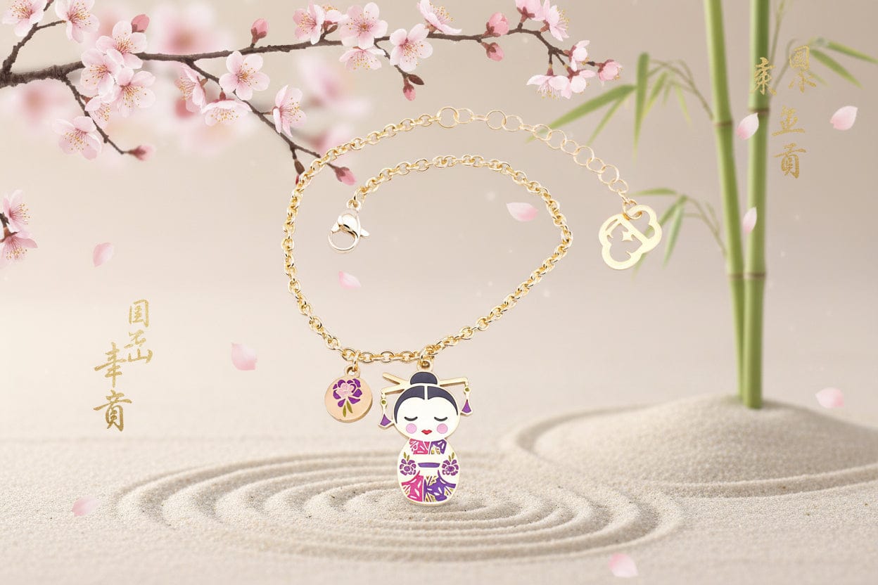 Koi – saggezza e intelligenza, bracciale mini bambolina giapponese, collezione Kokoro, Nuage d'Etoiles