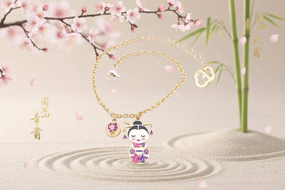 Koi – saggezza e intelligenza, bracciale mini bambolina giapponese, collezione Kokoro, Nuage d'Etoiles