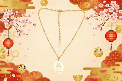Collana uomo mini Daruma Fortuna -incisione retro simbolo giapponese della fortuna collana 35-45 cm design minimal 