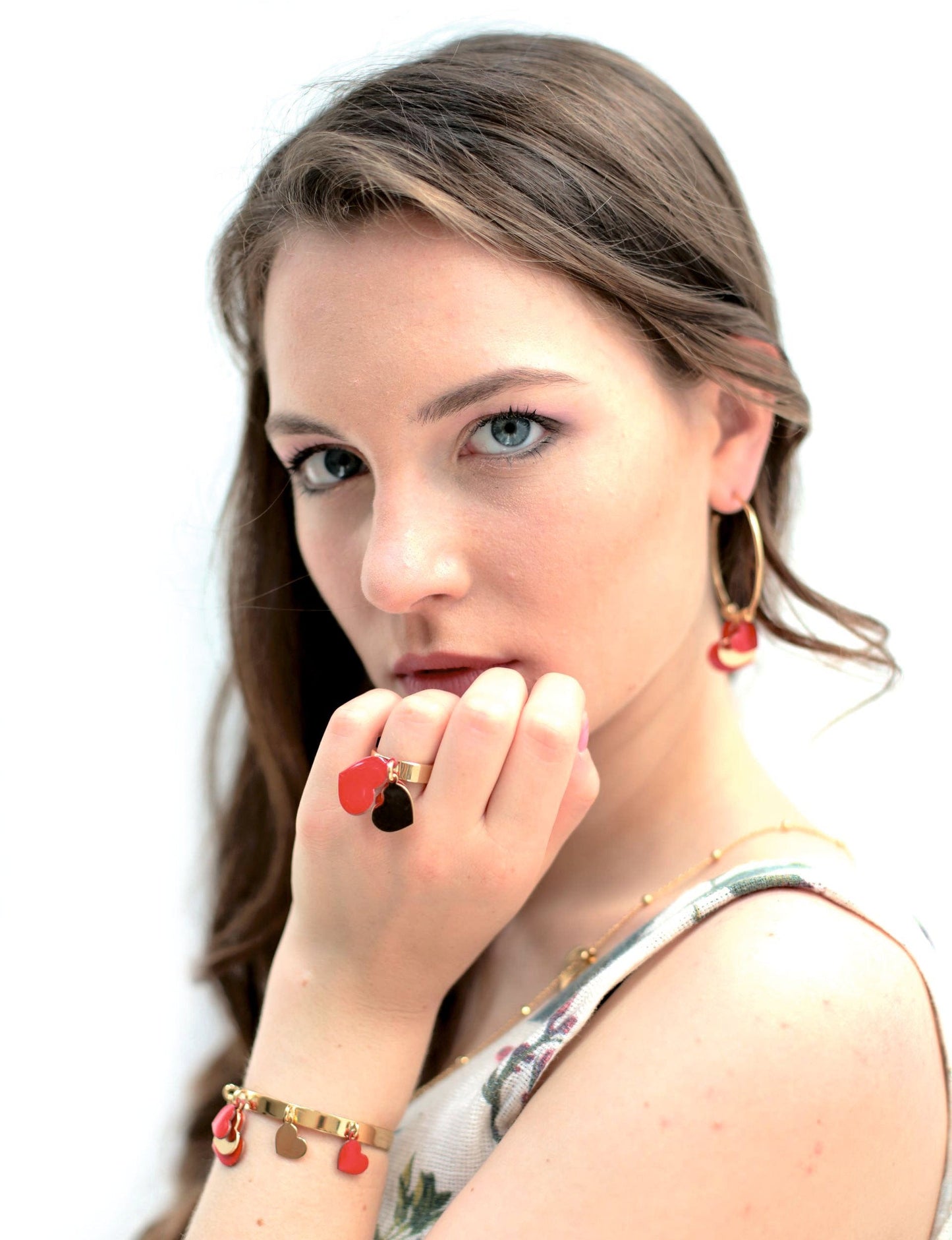 Orecchini chandelier cuore trio