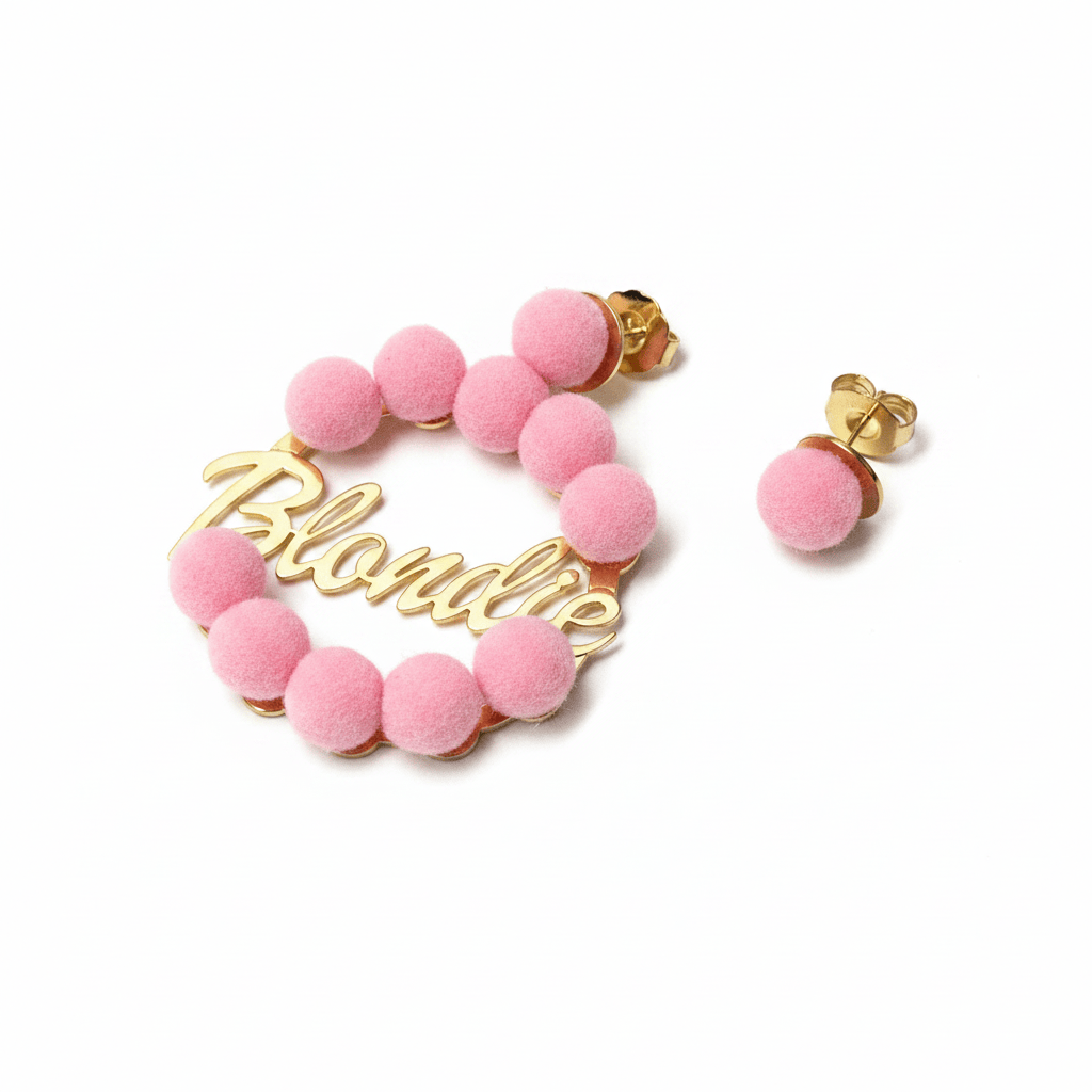 Orecchino Blondie con Tappalobo Pon Pon Rosa – variante rosa | Nuage d'Etoiles