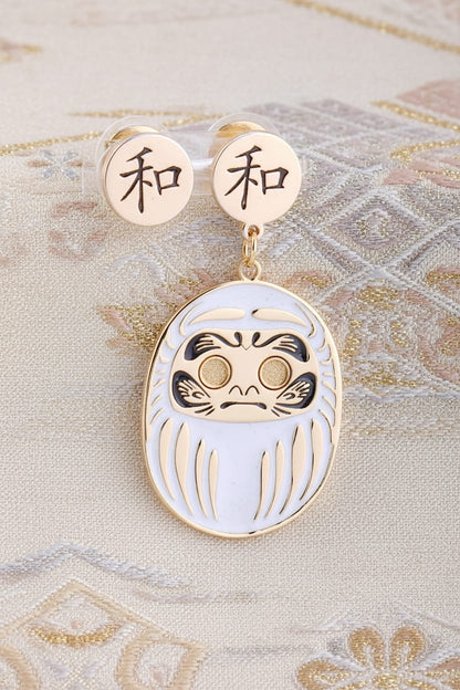 Orecchino Daruma Bianco – armonia ed equilibrio, vista frontale, collezione Daruma, Nuage d'Etoiles