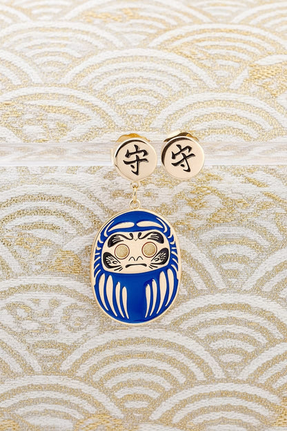 Orecchino Mini Daruma Blu simbolo di protezione per studio e lavoro