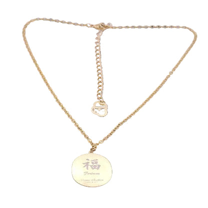Collana Daruma Fortuna 35-45cm sfondo bianco – ciondolo medio con incisione Fortuna in giapponese placcato oro 24kt Nuage d'Étoiles