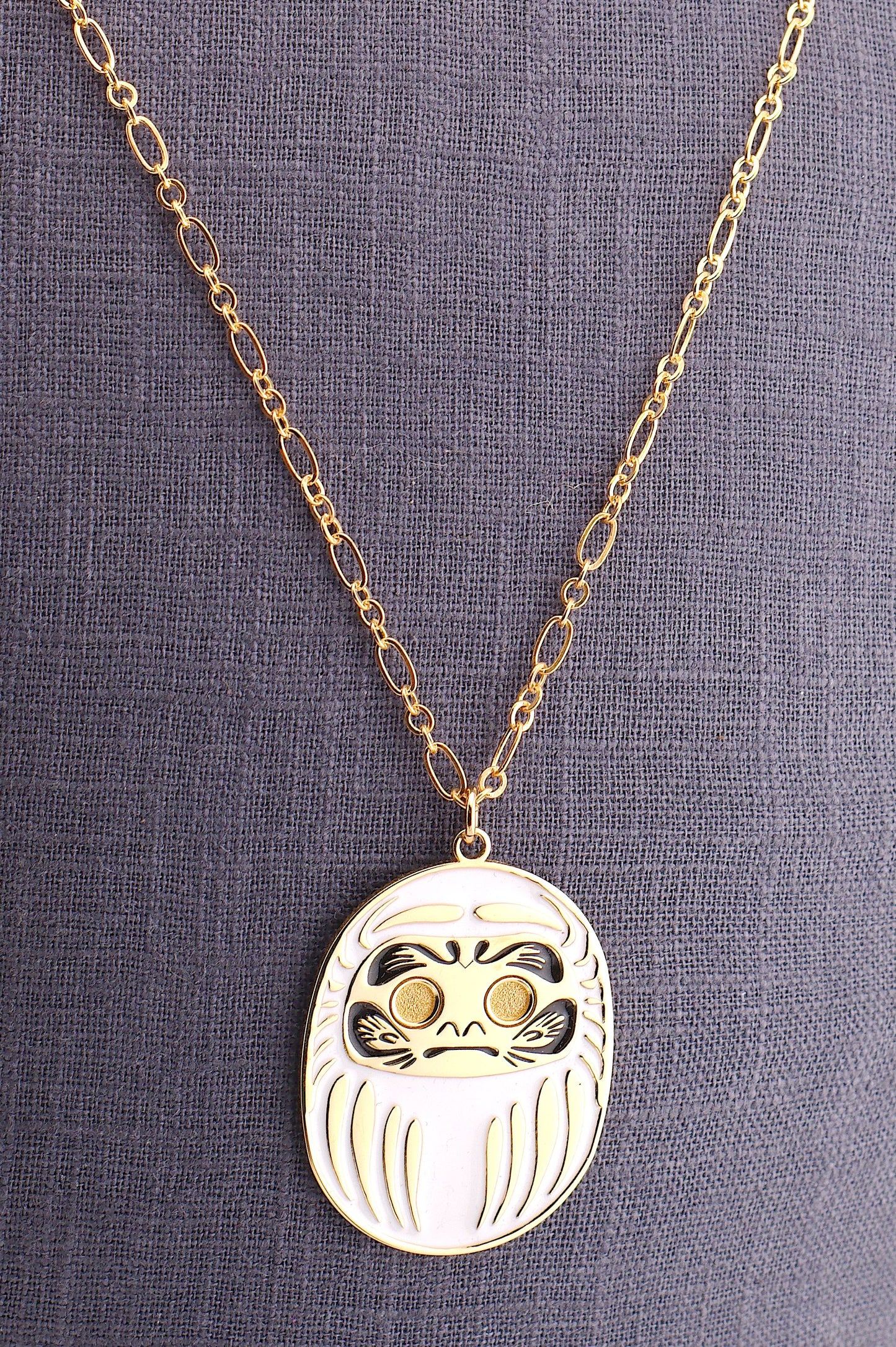 Collana Daruma Bianca con ciondolo 24K oro simbolo di armonia amore e matrimonio catena 90 cm 