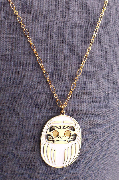 Collana Daruma Bianca con ciondolo 24K oro simbolo di armonia amore e matrimonio catena 90 cm 